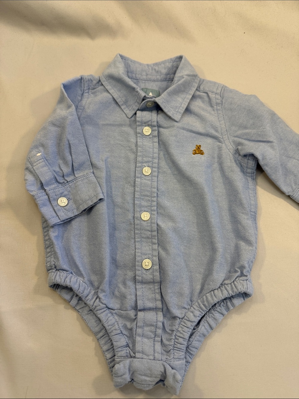 GAP Light Blue Collared One-Piece Bodysuit with Teddy Patch